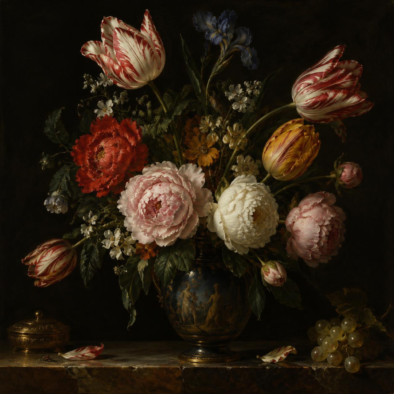 Keramisch tegeltableau met een Hollands bloemstilleven